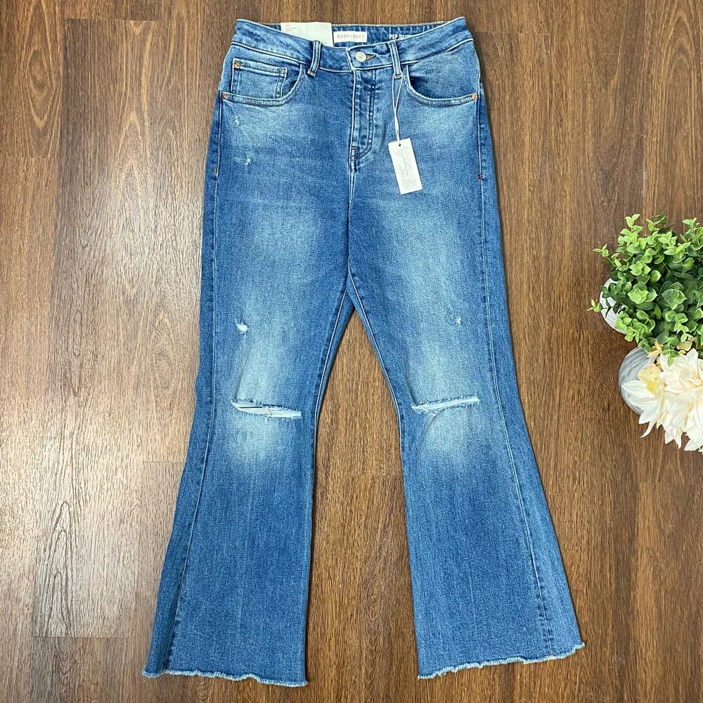 Warp + Weft Palm Springs Crop Bootcut Distressed Frayed Hem Jeans Size 28 NEW